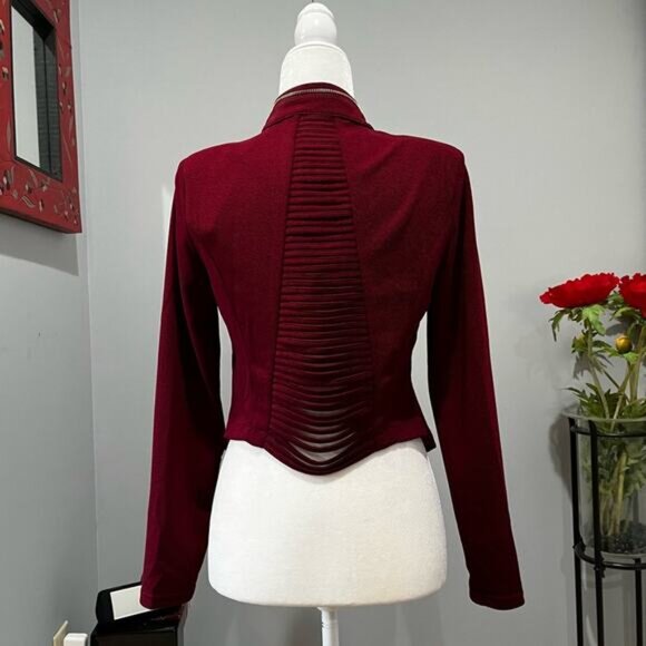 NEW Michel Cropped Open Zipper Lattice Panel Casual Layering Blazer Jacket M NWT - Picture 2 of 14
